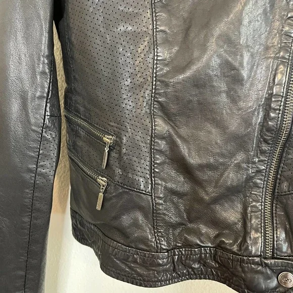 Cole Haan Leather Moto Jacket in Black Size Small